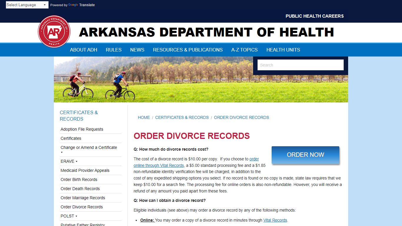 Order Divorce Records Arkansas Department of Health